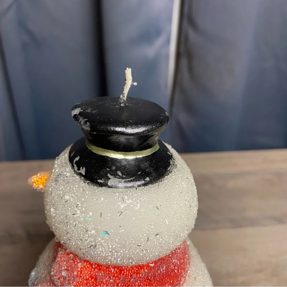 Vintage‎ Festive Snowman Candle with Scarf from Pottery Barn- Unused